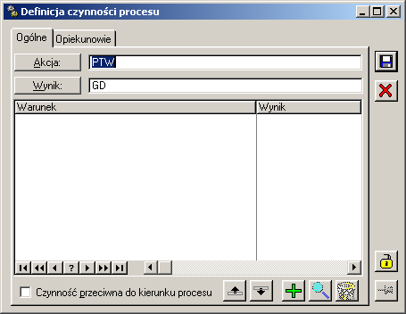 Rys. 1.107 Definicja zadania procesu, zakładka: Czynności. 1.23.3.4 Definicja czynności procesu Okno umoŝliwia definiowanie czynności dla procesu (zadania).