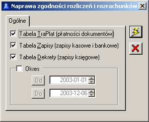 Rys. 1.137 Naprawa zgodności rozliczeń i rozrachunków. W oknie istnieje moŝliwość wybrania okresu, za jaki zostanie dokonana naprawa zgodności rozliczeń i rozrachunków.