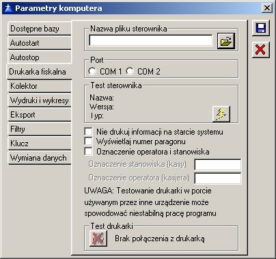 1.29.4 Konfiguracja komputera, zakładka: Drukarka fiskalna Na zakładce konfiguruje się drukarkę fiskalną, jeśli taka jest przyłączona do systemu. Rys. 1.