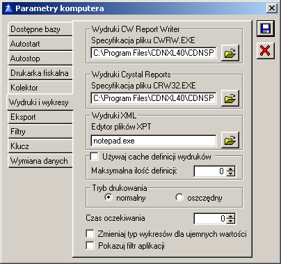 Rys. 1.155 Parametry komputera, zakładka: Wydruki i wykresy.