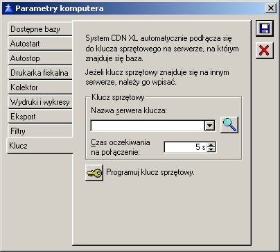 Rys. 1.157 Parametry komputera, zakładka: Filtry. 1.29.9 Konfiguracja komputera, zakładka: Klucz Zakładka słuŝy wskazaniu klucza sprzętowego na serwerze.