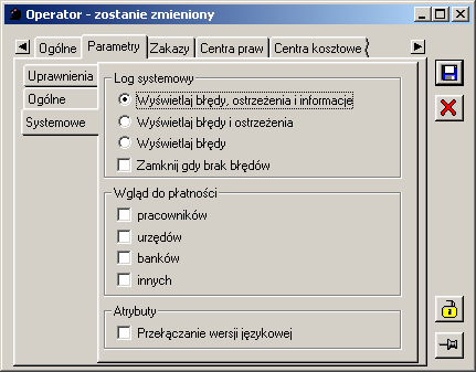 Rys. 1.26 Operator, zakładka: Parametry/Systemowe.