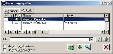 Rys. 1.42 Lista magazynów, zakładka: Wg numeru.
