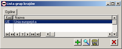 1.17 Grupy krajów 1.17.1 Lista grup krajów Okno stanowi ewidencję krajów, połączonych w grupy celne. Towary pochodzące z krajów grupy obłoŝone są wspólną stawką celną.