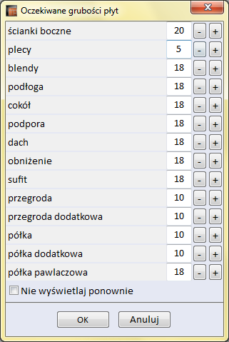 4.5. Zakładka Opcje W tej zakładce dostępne są zaawansowane opcje projektowe, związane z obróbką materiału ( Naddatki wymiarów i Oczekiwane grubości płyt ), edytor cennika, szuflad i drzwi suwanych,