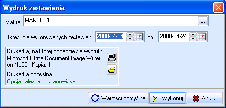 3. Zestawienia specjalistyczne czy zestawienie ma zostać zapisane do pliku.dbf lub xls., czy też ma zostać wydrukowane.