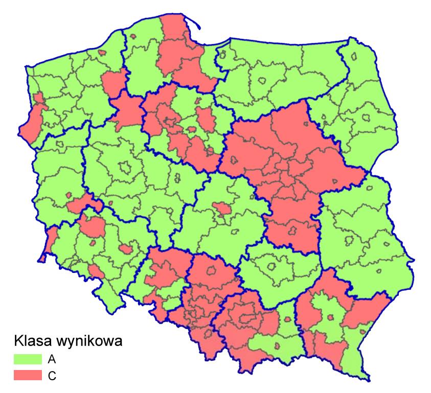 stref objętych oceną pod kątem zawartości benzo(a)pirenu (rysunek 18), do klasy A zaliczono ich 94, czyli około 55%.