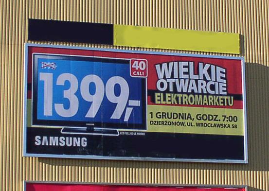 NOŚNIKI REKLAMOWE NA FASADACH BUDYNKÓW MIESZKALNYCH BILLBOARD Tablica wykonana z blachy ocynkowanej o grubości 0,8-1 mm, składana z brytów (paneli) wzmacnianych profilami Konstrukcja tablicy