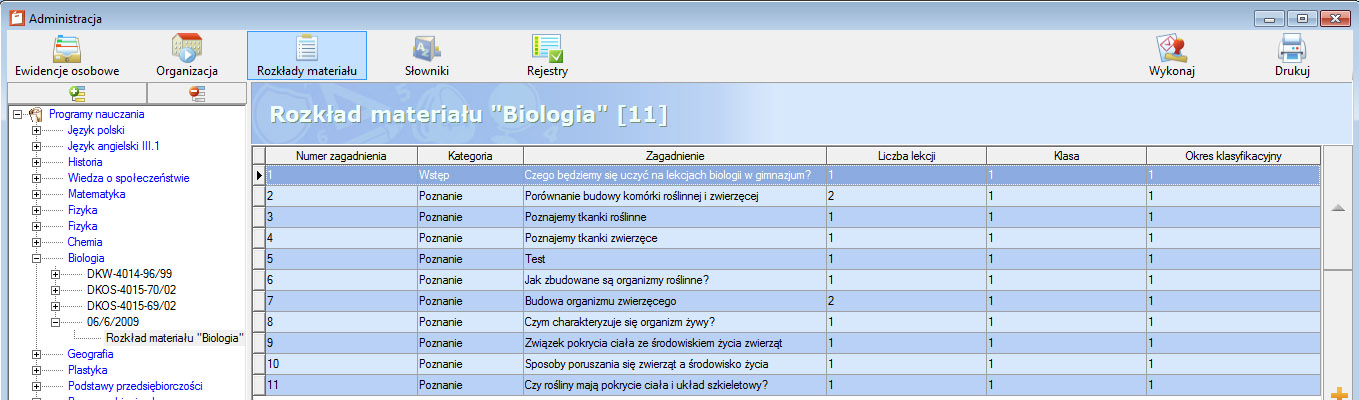 Aby importować rozkłady materiału z pliku do programu Dziennik lekcyjny Optivum, należy: 1. Uruchomić program Dziennik lekcyjny Optivum. 2.