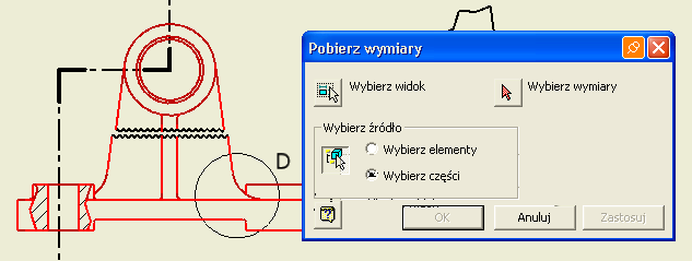 Wymiarowanie Aby pokazać wymiary na rzucie należy kliknąć ten rzut prawym przyciskiem myszy i z kontekstowego menu wybrać Pobierz wymiary, rys. 14.