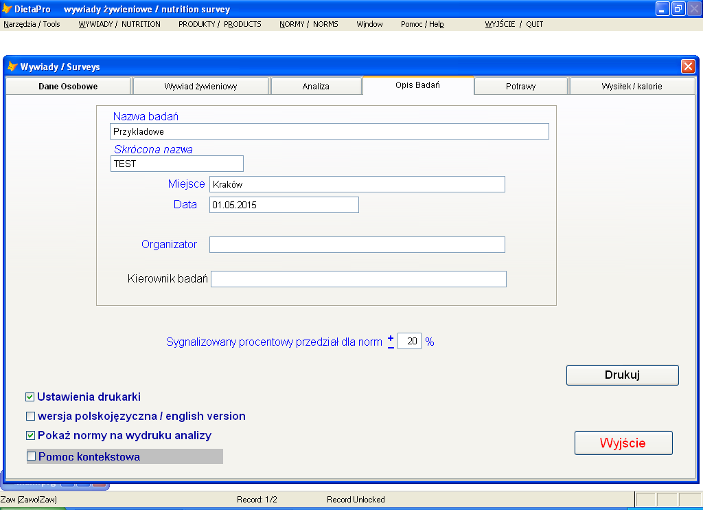 IV. Opis badań to: Zdefiniowanie parametrów badania/obserwacji/projektu itp.