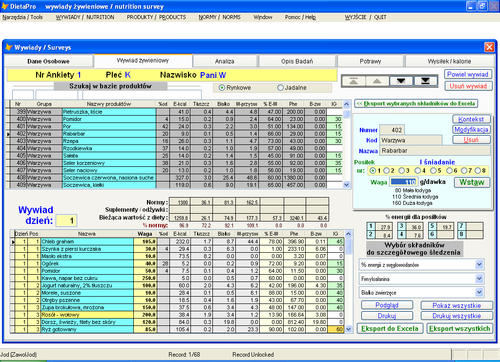 pojawiają się jako wartości referencyjne/normy w zakładce wywiad żywieniowy >> do tych wartości powinien być dostosowany komponowany jadłospis.