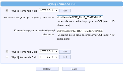 Konfiguracja zdarzenia Jako drugą komendę wpisujemy: /cgi-bin/cmd/encoder?