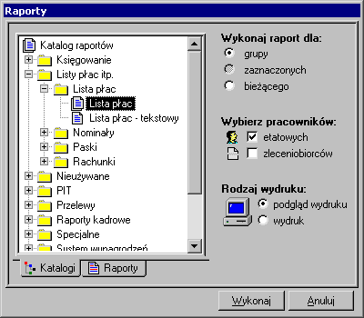 Ustawienia programu 2 53 Rys. 2-87 Okno Wzorce - wykonywanie raportu dla wzorca Pracownik etatowy.