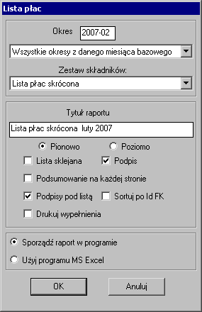 2 54 Podręcznik użytkownika Symfonia Płace Podpisy pod listą - na wydruku pojawi się miejsce na podpisy dyrektora oraz głównego księgowego.