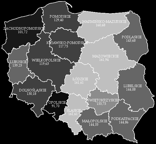 338 Pior Srożek py nie wykazało spadku liczby zarudnionych kobie. Najmniejszy przyros miało jednak wojewódzwo wielkopolskie. Rysunek 4.