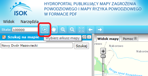 otwartym oknie mapy wyświetla się lista nazw wszystkich dostępnych