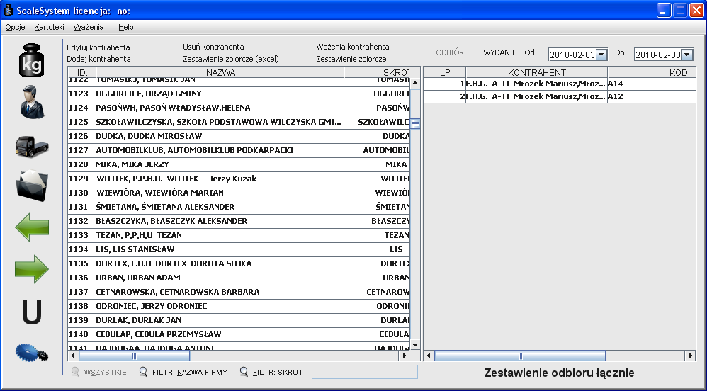 http://www.scalesystem.pl Rysunek 2 Tabela kontrahentów 2.1.3 Asortyment Tabela asortymentów przechowuje wszystkie dane z nimi związane.