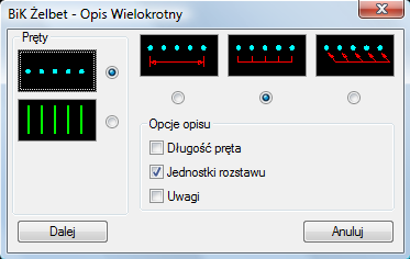 BiK8 ŻELBET 51 P3 punkt zaczepienia opisu nieaktywnego P4 punkt wstawienia opisu nieaktywnego P5 określić kierunek opisu nieaktywnego Opis wielokrotny [OPWK] Polecenie do wstawiania opisu