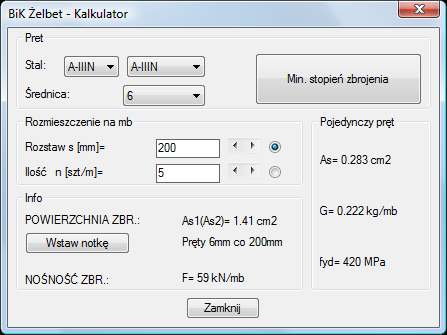 BiK8 ŻELBET 57 ZARZĄDZANIE ELEMENTAMI Kalkulator zbrojenia [KZB] Polecenie do