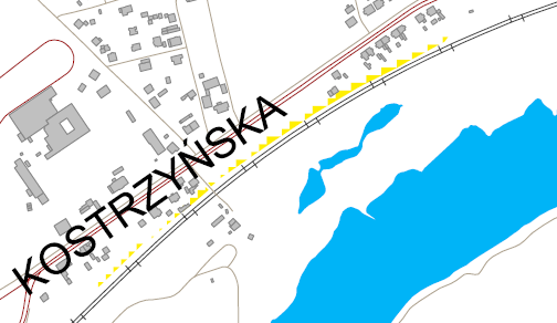 Przykładowy fragment obszaru zagrożonego hałasem kolejowym Rysunek 6. Mapa terenów zagrożonych hałasem kolejowym wskaźnik L DWN.[1] Tabela 5: Hałas kolejowy charakterystyka i zakres naruszeń.