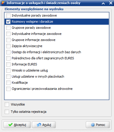 Wygląd okna parametryzacji raportu UIR1082M: Pozostałe funkcjonalności dotyczące rozmów wstępnych pozostają bez zmian (np.