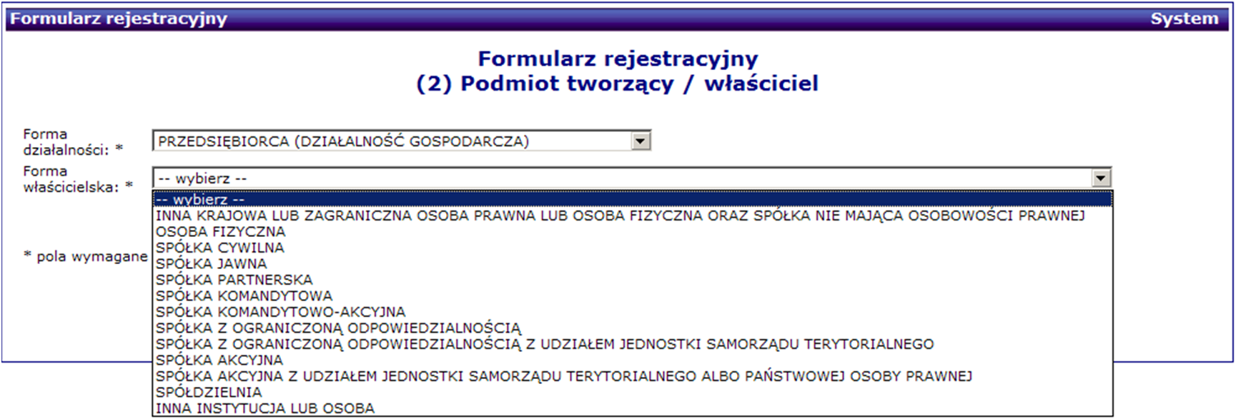 Rejestracja nowych świadczeniodawców Sekcja: Formularz rejestracyjny W przypadku odznaczenia