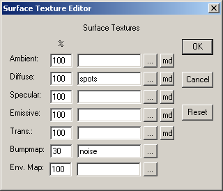 Za pomocą menu Material Editor moŝna nadać obiektowi konkretną barwę oraz właściwości materiału wykonania danego ciała, np. połysk metalu, połysk lakieru. MoŜna regulować natęŝenie kaŝdego parametrów.