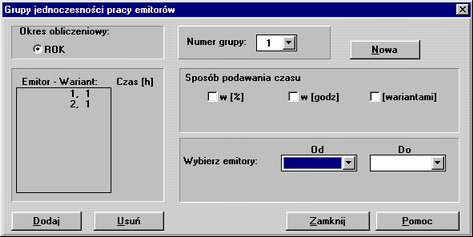 Obsługa menu 22 Opis pól i funkcji dostępnych na makiecie: okres obliczeniowy - określa okres dla którego tworzone są grupy jednoczesności numer grupy - informacja o numerze aktualnej grupy