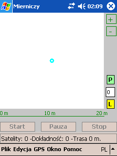 c) rozpoczęcie pomiaru Po ukończonej kalibracji ( jeśli została ustawiona w parametrach GPS) zostaje uaktywniony przycisk Start - u dołu ekranu, umożliwiający rozpoczęcie pomiaru.