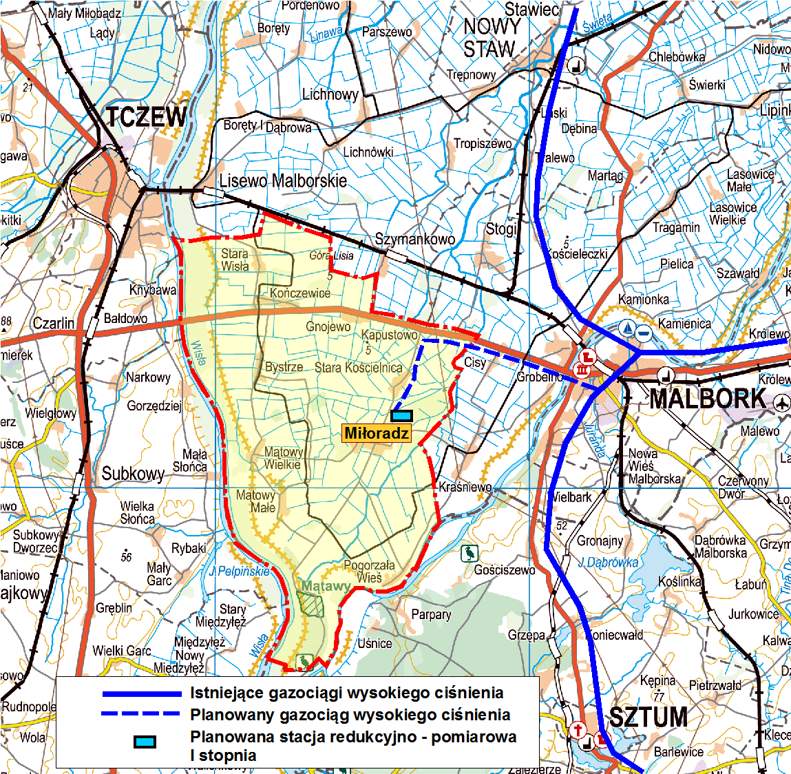 31 Gmina nie korzysta z gazu ziemnego. Potencjalne źródła gazu stanowi gazociąg wysokiego ciśnienia na terenie gminy Nowy Staw w odległości ok. 8 km od granicy gminy Miłoradz.