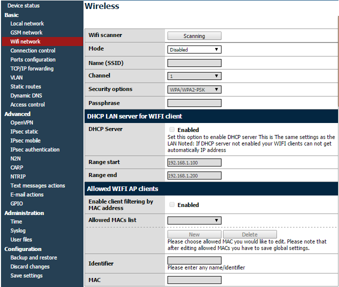 7.2.5 WiFi network Zakładka WiFi network jest dostępna tylko dla routera ELT-LAN z opcją WiFi. W tym menu można ustawić parametry sieci WiFi.