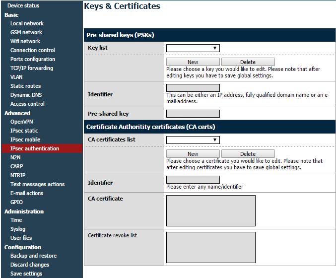 Aby móc wykorzystać certyfikat w modemie ELT należy zdjąć hasło z klucza prywatnego: openssl rsa -in private/urzadzenie1key.pem -out private/urzadzenie1key.