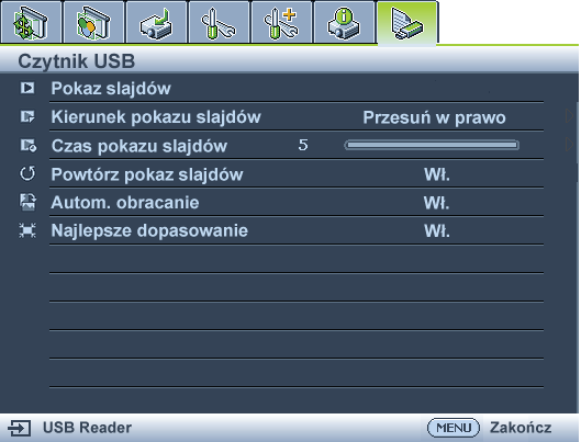 1. Podłącz dysk pamięci flash USB do komputera i skopiuj pliki z komputera na dysk pamięci flash USB. 2. Włącz projektor. 3.