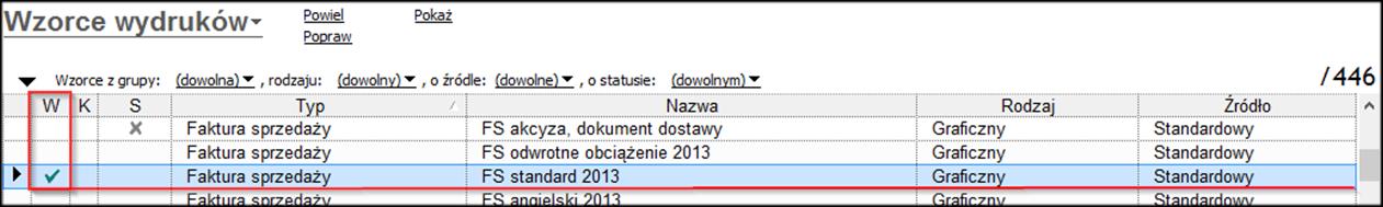 PRZYPISANIE WZORCA DOKUMENTU ROZLICZEŃ OPAKOWAŃ DO FAKTURY SPRZEDAŻY Gdy zostanie utworzony wzorzec należy przypisać go do istniejącego już, domyślnego wzorca wydruku faktury.