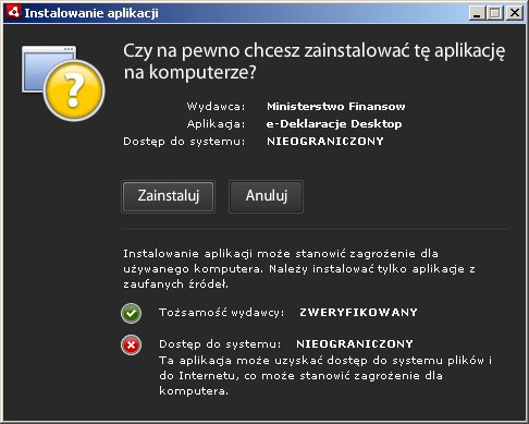 Krok 4: Instalacja aplikacji e-deklaracje Desktop.
