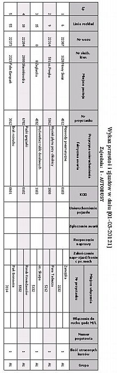 2.7.4 Zjazdy autobusów/trolejbusów w dniu Wydruk