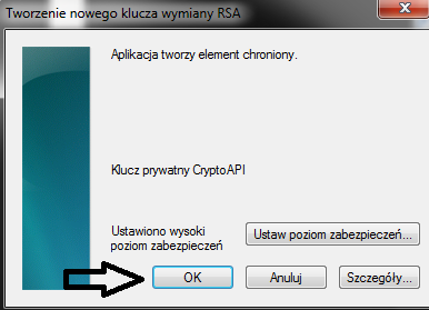 W kolejnym oknie należy potwierdzić wybór ustawienia wysokiego poziomu zabezpieczeń, poprzez użycie przycisku OK.