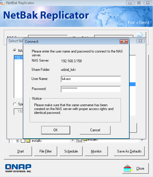QNAP NetBak Replicator Określ folder