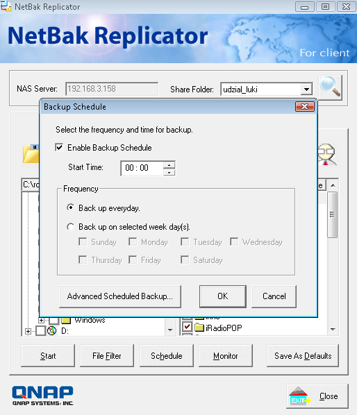 QNAP NetBak Replicator Określ
