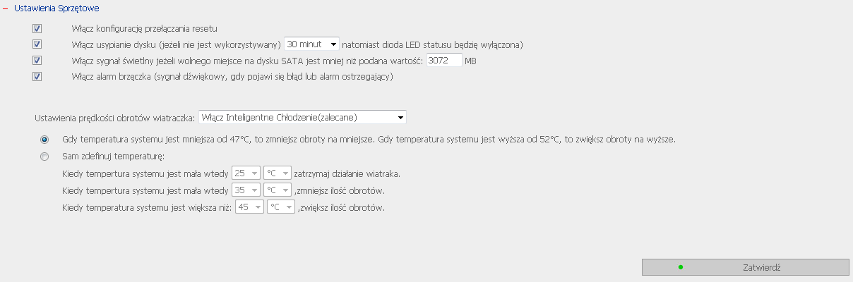 Monitoring stanu urządzenia Monitoring systemu: - Zarządzanie sprzętem, dyski, wentylatory -