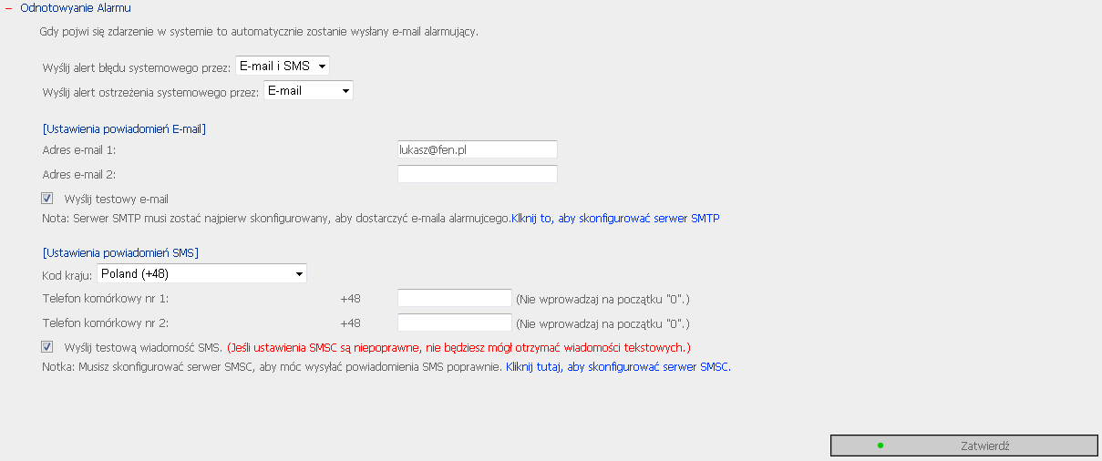 Monitoring stanu urządzenia - alarmy Wysyłanie alertów na email