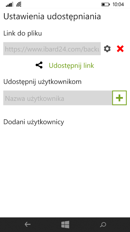 W celu udostępnienia wybranego pliku należy wybrać danych plik, a następnie ikonę udostępniania. Pojawia się wtedy okienko udostępniania.