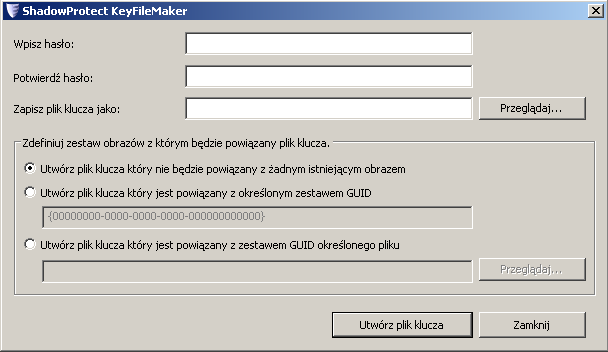 12.4 Tworzenie plików klucza Podręcznik Użytkownika programu ShadowProtect W plikach klucza mogą być przechowywane hasła do zaszyfrowanych plików backupu.