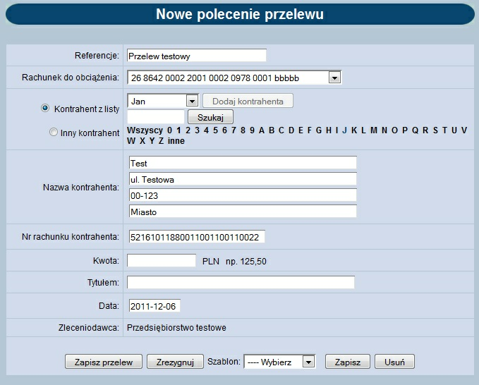 Rozdział 7 Przelewy Na formatce dostępne są następujące przyciski funkcyjne: [Przekaż] powoduje przekazanie do realizacji zaznaczonych gotowych przelewów oraz zerwań przelewów odroczonych.