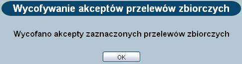 Rozdział 10 Przelewy zbiorcze 10.5. Akceptowanie pojedynczo przelewów zbiorczych Użytkownik ma możliwość akceptowania pojedynczo przelewów zbiorczych.