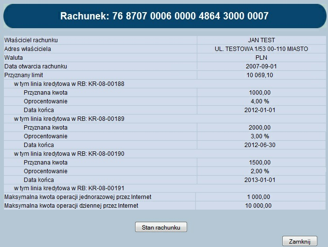 Rozdział 4 Rachunki Informacje dotyczące linii kredytowej zaczynające się od słów w tym linia kredytowa w RB: będą miały charakter sekcji wielokrotnej jeśli klient posiadać będzie więcej niż jedną