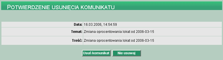 Usunięcie komunikatu wymaga potwierdzenia.