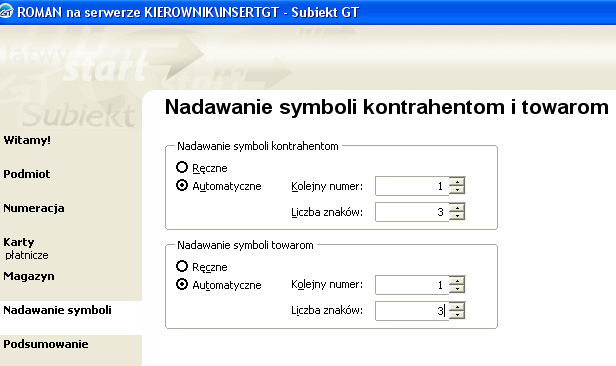 37 W oknie Parametry magazynowe wybierz Dalej W oknie Nadawanie symboli