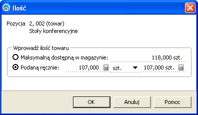 60 Podświetl wybrany towar i kliknij Wybierz Wpisz ręcznie ilość